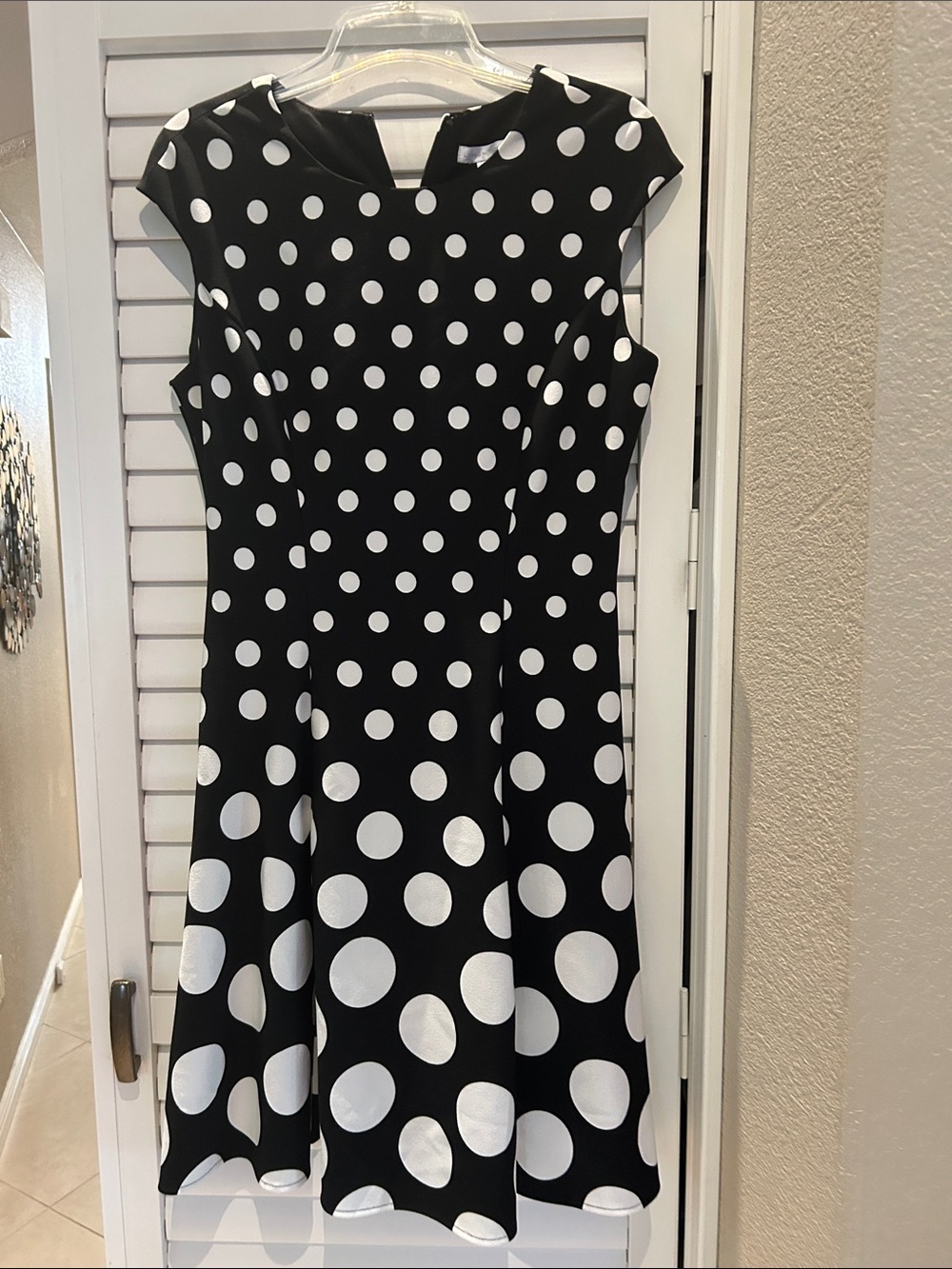London Times Black and White Polka Dot Fit-and-Flare Dress